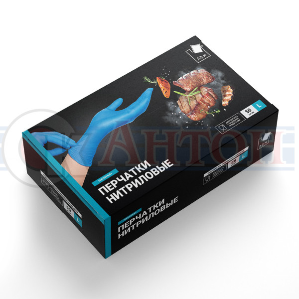 Перчатки нитриловые усиленные + High Risk голубые, L/XL, 50 шт/уп.