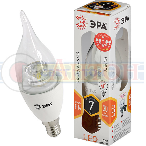 Лампа светодиод. ЭРА BXS-7W-E14-2700 прозрач.