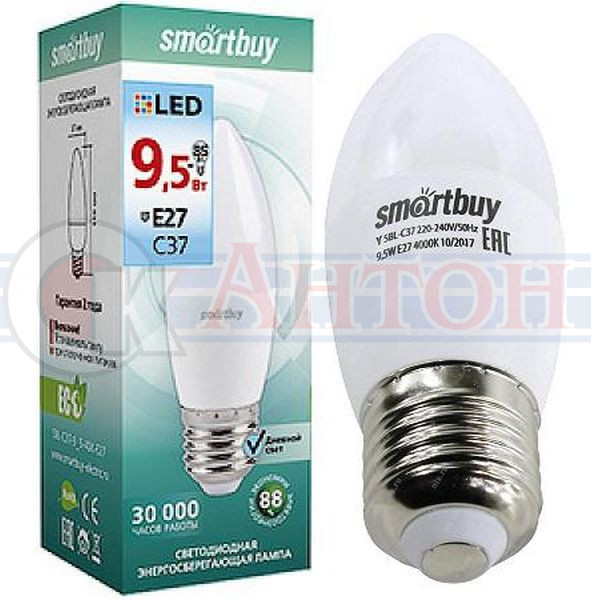 Лампа светод. C37-9.5W/6000 E27 Smartbuy