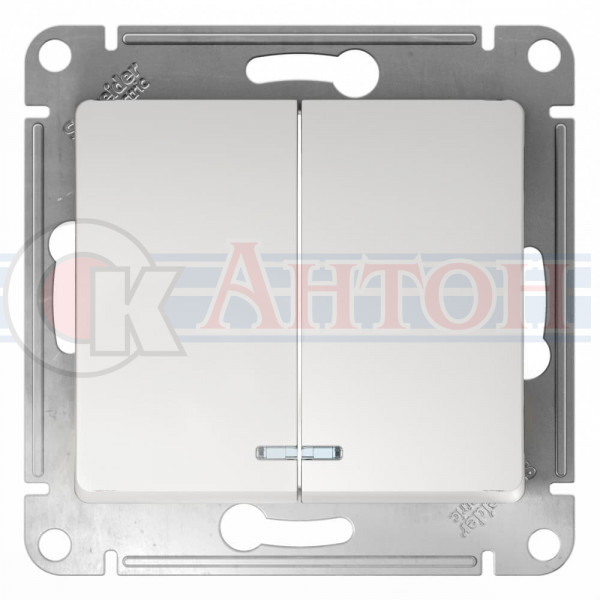 Выключатель 2-клав белый с подсветкой 2012400004  ГЛОССА