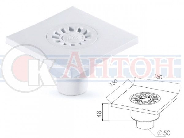 5060Трап вертик.D50 ПЛАСТ100*100мм Aquanova