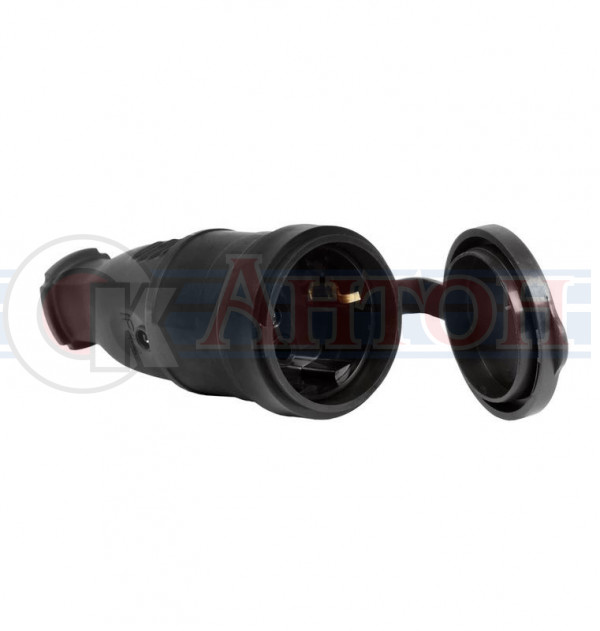 Штепсельное гнездо с кольцом с/з черное 16А 250В каучук