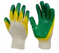 Перчатки х/б с двойным латексным покрытием желто-зеленые