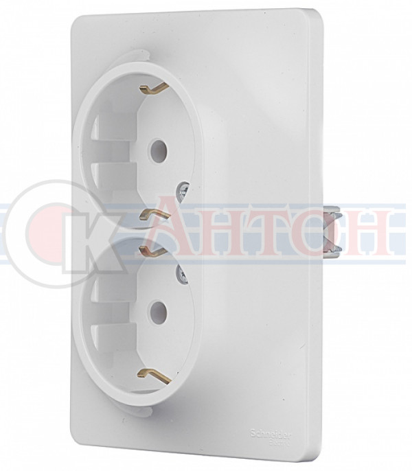 Розетка двухместная с з/к белая  в сборе ГЛОССА