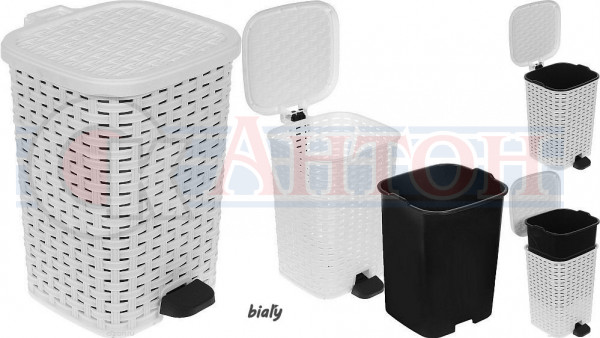 Ведро д/мусора с педалью Дуня 12л белый плетенное