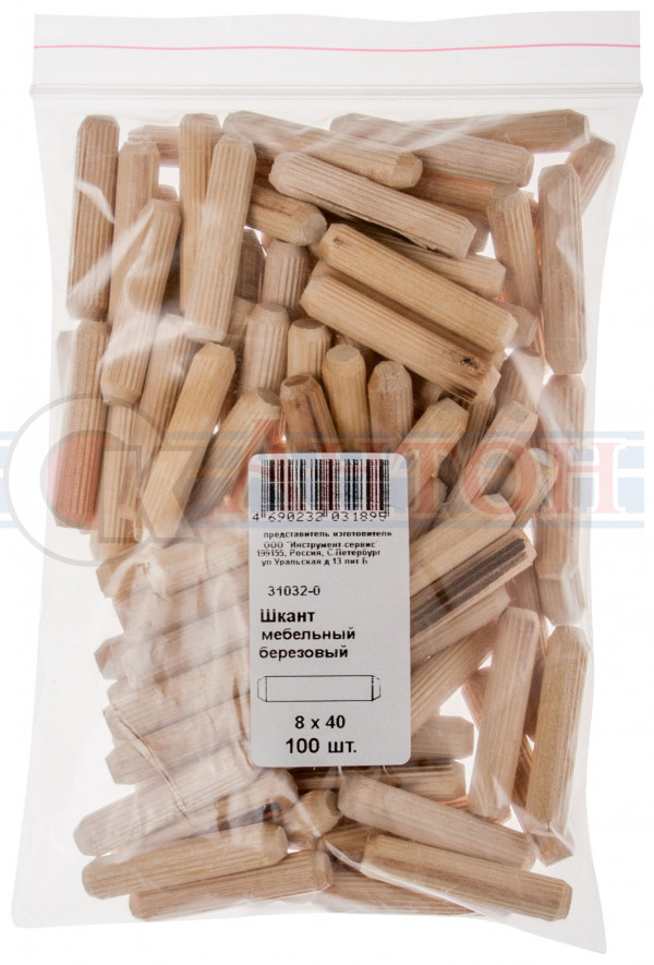 Шкант мебельный  8*40 мм березовый (100шт)31032-0