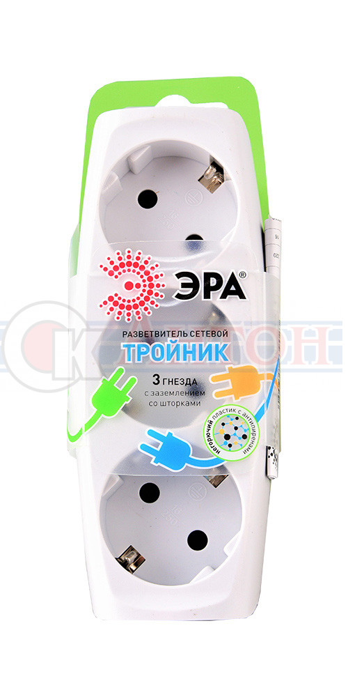 Тройник SP-3e-W ЭРА 3гн, с заземл., со шторками (белый).