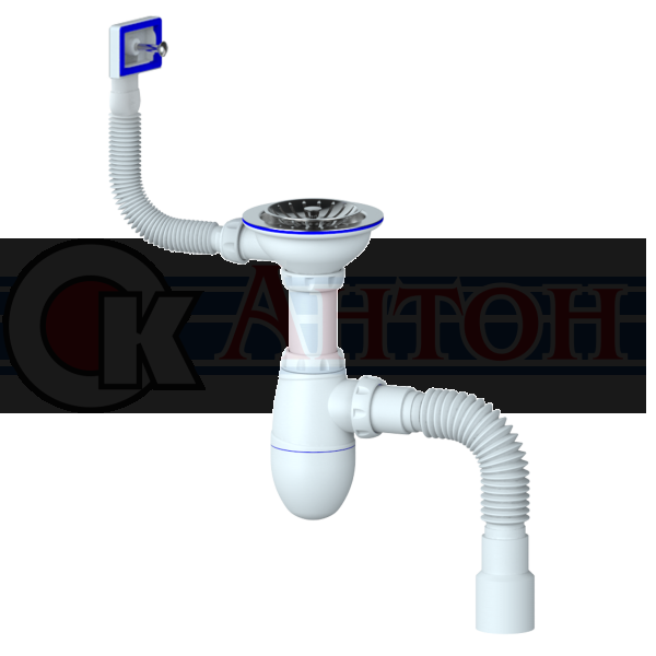 Сифон "РМС" СЕМ-П(П) для мойки(  прямоугольный перелив пластиковый шток)