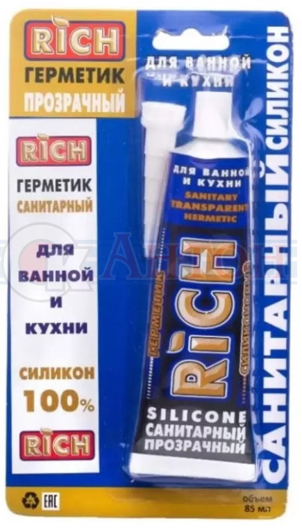 Силикон санитарный РИЧ 85мл(95г/12шт) прозрачный(тюбик)